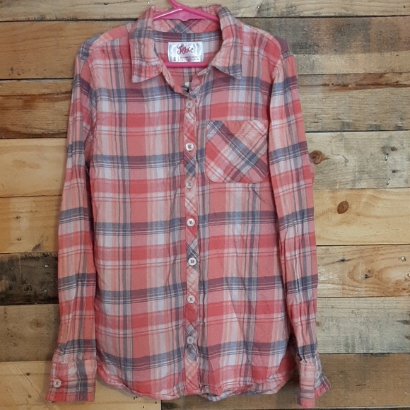 Justice Pink Plaid Button Down Shirt 